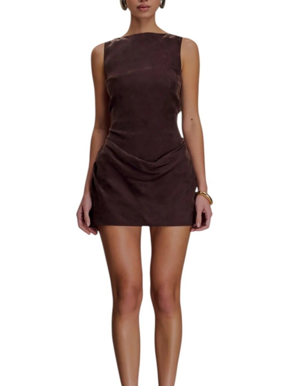 NWT Meshki Bexley Draped Mini Dress Chocolate Brown Large (FITS MEDIUM)